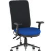 chiro office chair with black back and blue seat