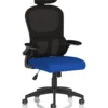 iris office chair with black back and blue seat