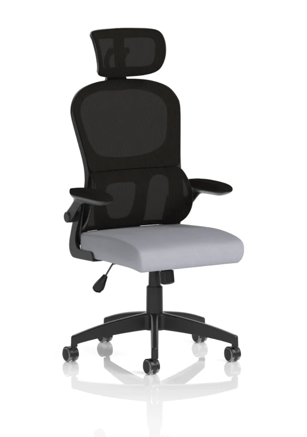 iris office chair with black back and grey seat
