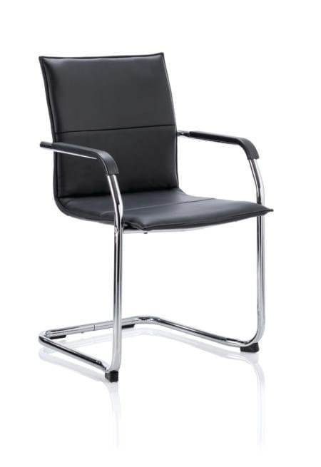 Echo Medium Back Leather Cantilever Visitor Chair with Arms