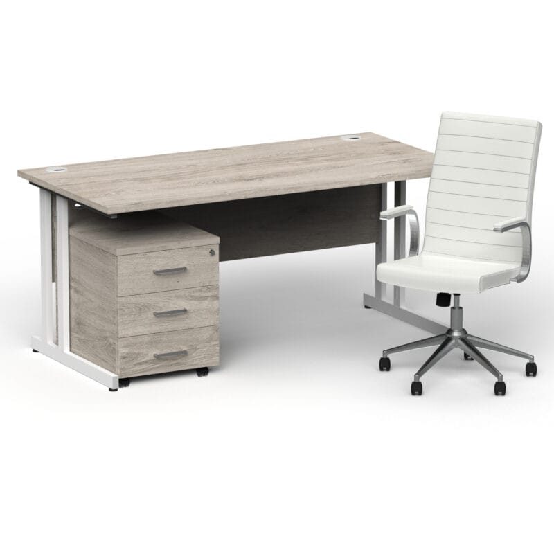 Impulse 1600mm Cantilever Straight Desk With Mobile Pedestal and Ezra White Executive Chair - Image 47