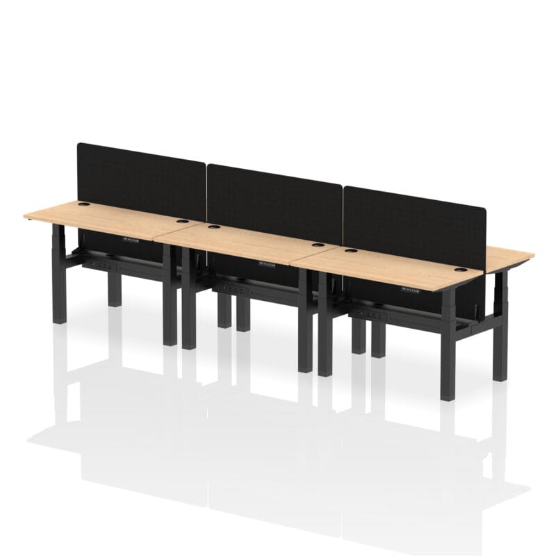 Air Back-to-Back Slimline Height Adjustable Bench Desk - 6 Person with Black Straight Screen - Image 10