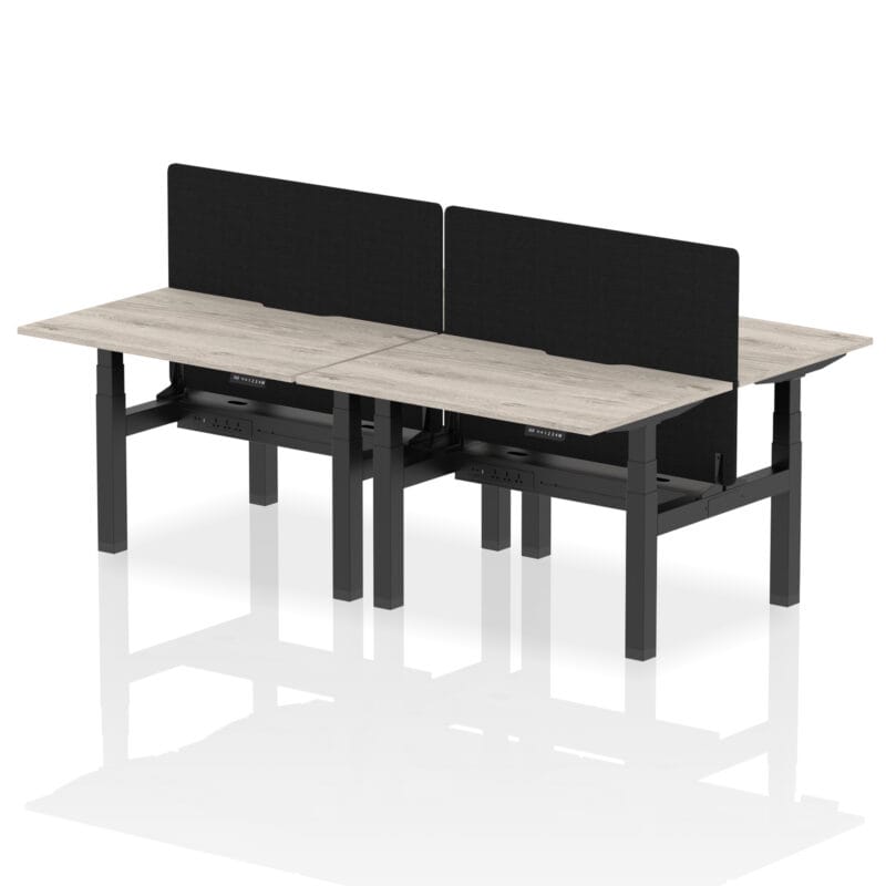 Air Back-to-Back Scalloped Edge Height Adjustable Bench Desk - 4 Person with Black Straight Screen - Image 4