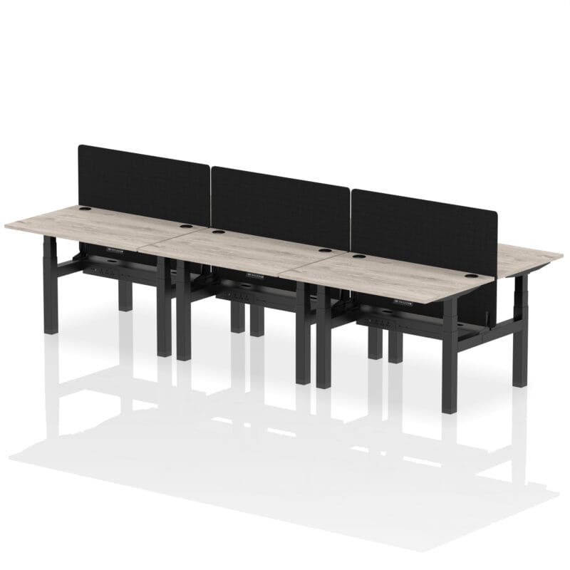 Air Back-to-Back Height Adjustable Bench Desk - 6 Person with Black Straight Screen - Image 7