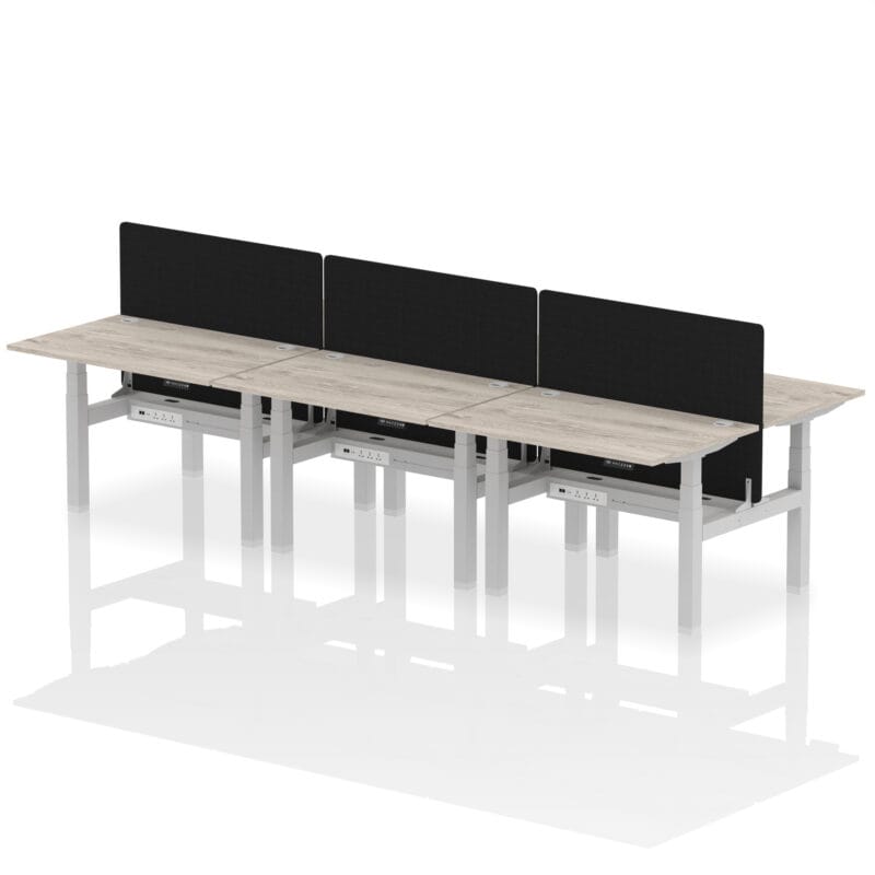 Air Back-to-Back Height Adjustable Bench Desk - 6 Person with Black Straight Screen - Image 8
