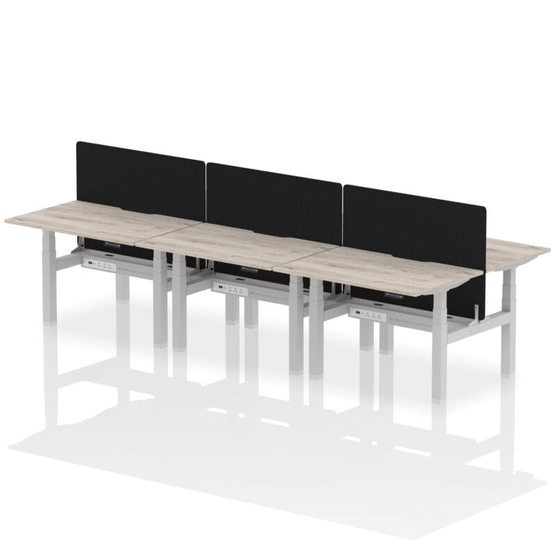 Air Back-to-Back Scalloped Edge Height Adjustable Bench Desk - 6 Person with Black Straight Screen - Image 5
