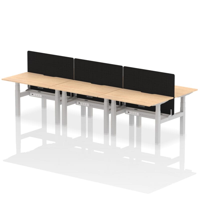 Air Back-to-Back Scalloped Edge Height Adjustable Bench Desk - 6 Person with Black Straight Screen - Image 8