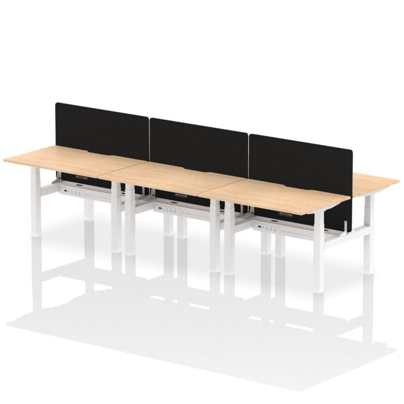 Air Back-to-Back Scalloped Edge Height Adjustable Bench Desk - 6 Person with Black Straight Screen - Image 9