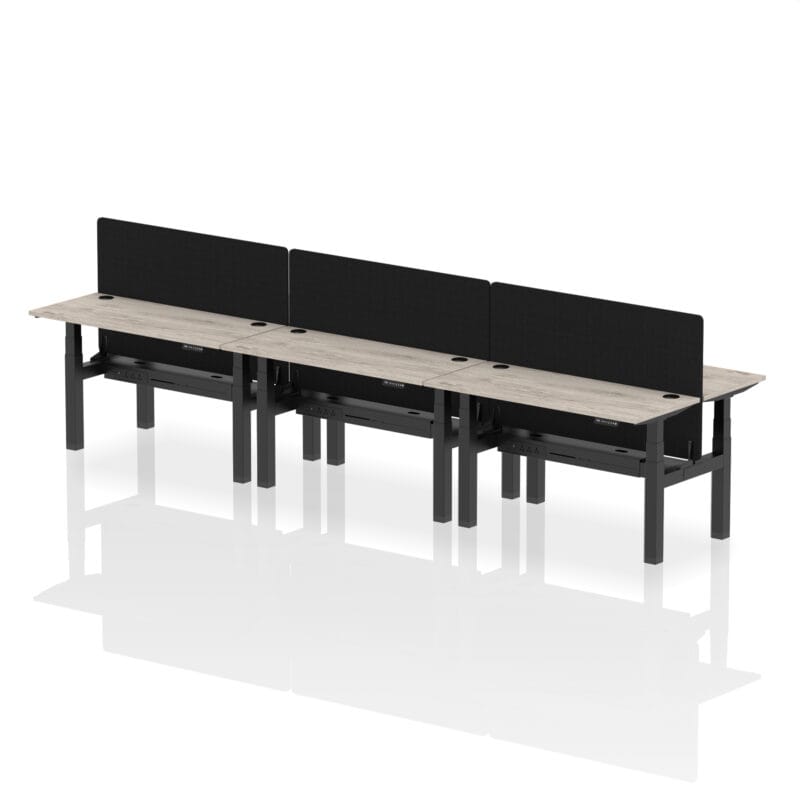 Air Back-to-Back Slimline Height Adjustable Bench Desk - 6 Person with Black Straight Screen - Image 28