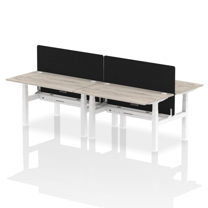 Air Back-to-Back Height Adjustable Bench Desk - 4 Person with Black Straight Screen - Image 30