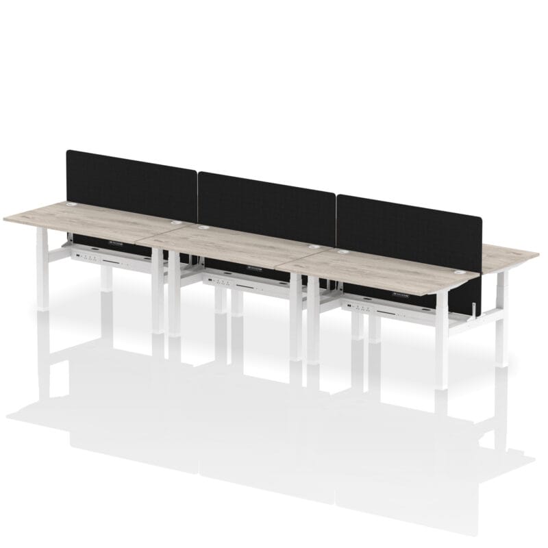 Air Back-to-Back Height Adjustable Bench Desk - 6 Person with Black Straight Screen - Image 30