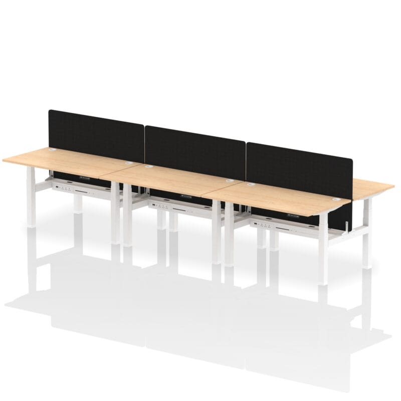 Air Back-to-Back Height Adjustable Bench Desk - 6 Person with Black Straight Screen - Image 33