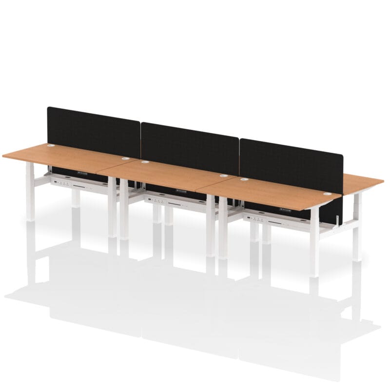 Air Back-to-Back Height Adjustable Bench Desk - 6 Person with Black Straight Screen - Image 36