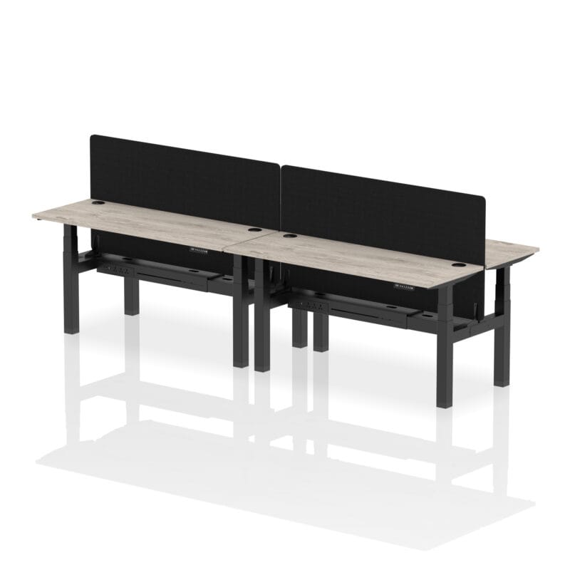 Air Back-to-Back Slimline Height Adjustable Bench Desk - 4 Person with Black Straight Screen - Image 49