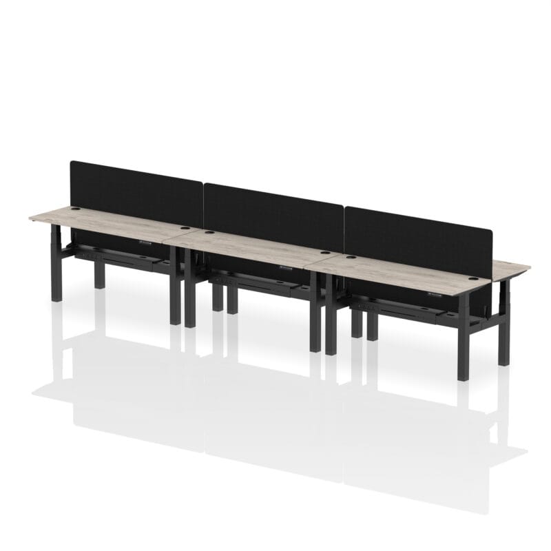 Air Back-to-Back Slimline Height Adjustable Bench Desk - 6 Person with Black Straight Screen - Image 49