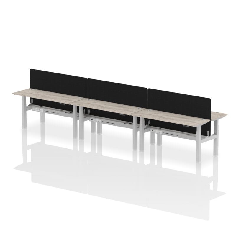 Air Back-to-Back Slimline Height Adjustable Bench Desk - 6 Person with Black Straight Screen - Image 50