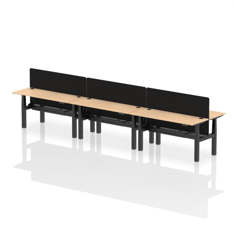 Air Back-to-Back Slimline Height Adjustable Bench Desk - 6 Person with Black Straight Screen - Image 52