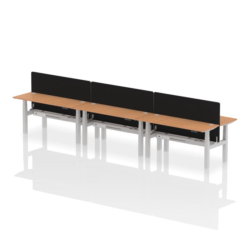 Air Back-to-Back Slimline Height Adjustable Bench Desk - 6 Person with Black Straight Screen - Image 56