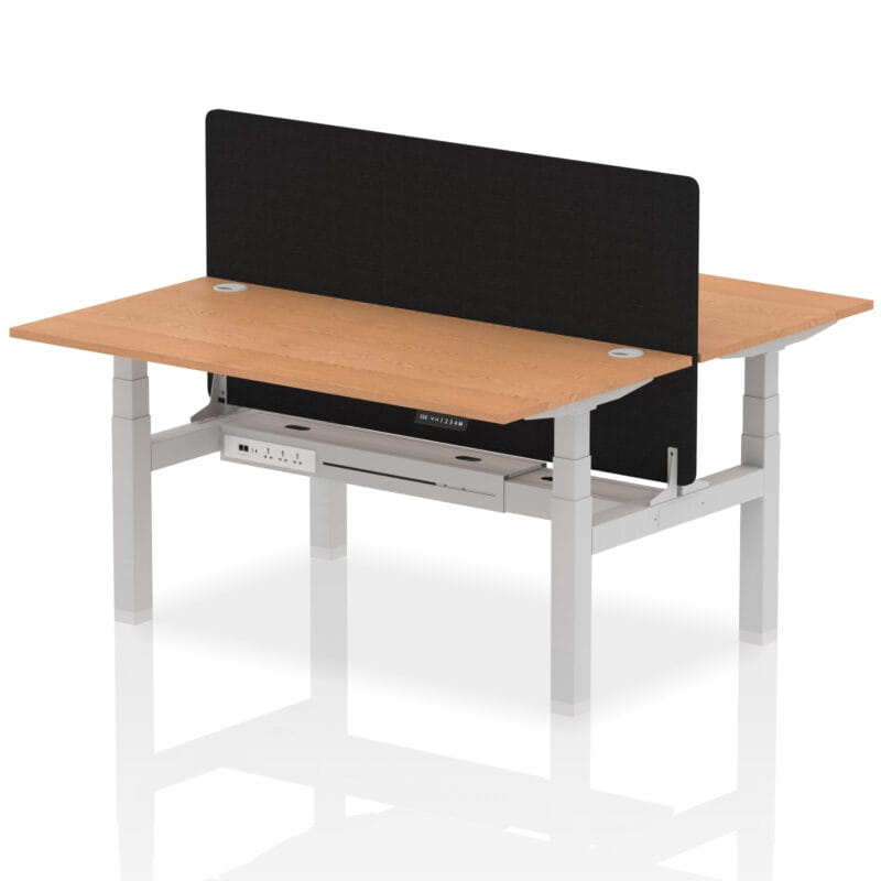 Air Back-to-Back Height Adjustable Bench Desk - 2 Person with Black Straight Screen - Image 56