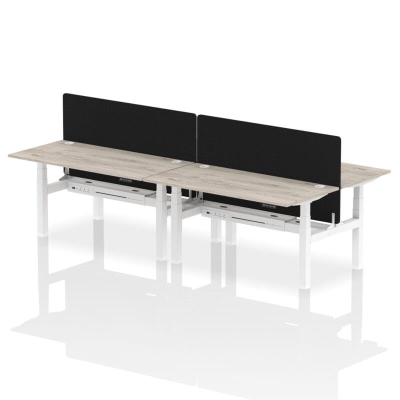 Air Back-to-Back Height Adjustable Bench Desk - 4 Person with Black Straight Screen - Image 51