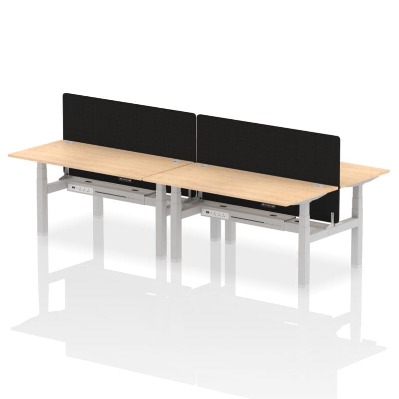 Air Back-to-Back Height Adjustable Bench Desk - 4 Person with Black Straight Screen - Image 53