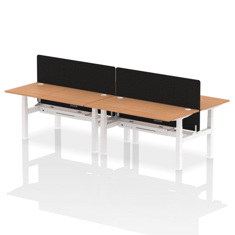 Air Back-to-Back Height Adjustable Bench Desk - 4 Person with Black Straight Screen - Image 57
