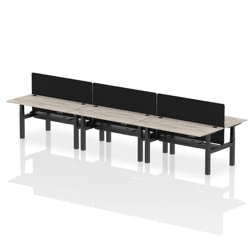 Air Back-to-Back Height Adjustable Bench Desk - 6 Person with Black Straight Screen - Image 49