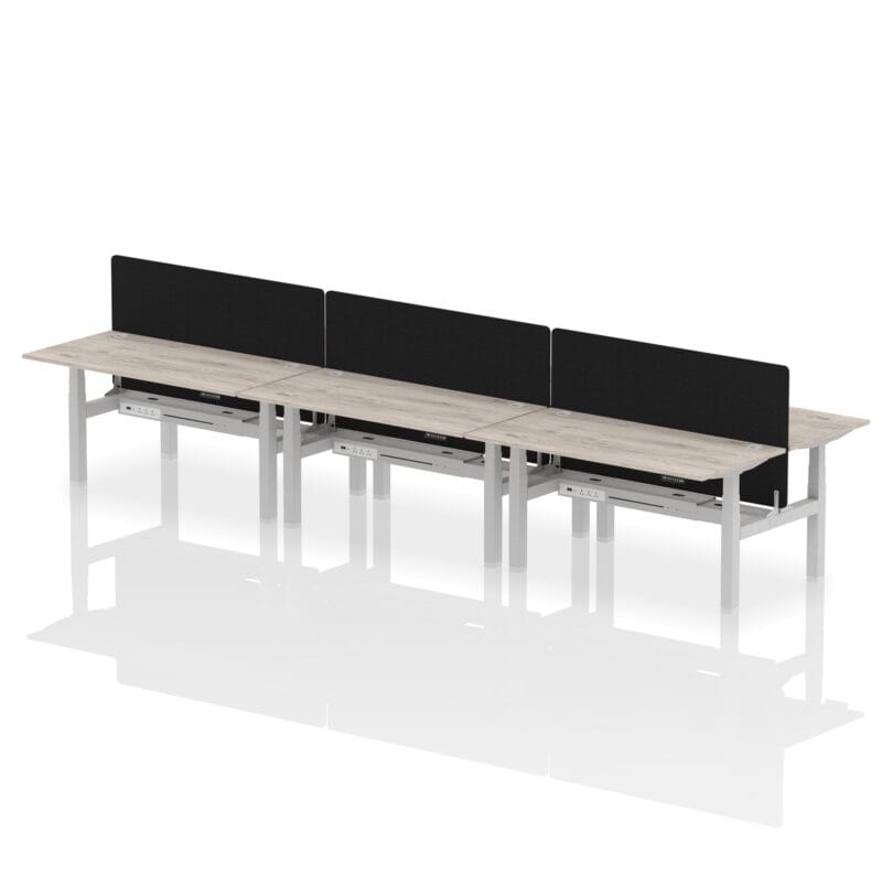 Air Back-to-Back Height Adjustable Bench Desk - 6 Person with Black Straight Screen - Image 50