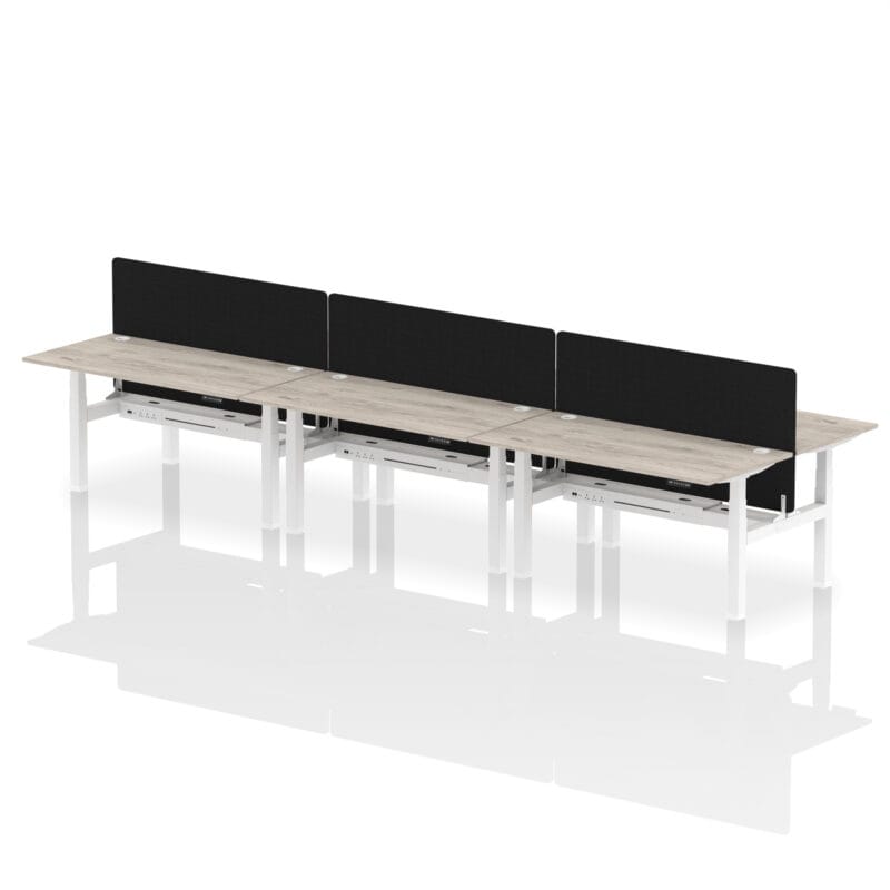 Air Back-to-Back Height Adjustable Bench Desk - 6 Person with Black Straight Screen - Image 51