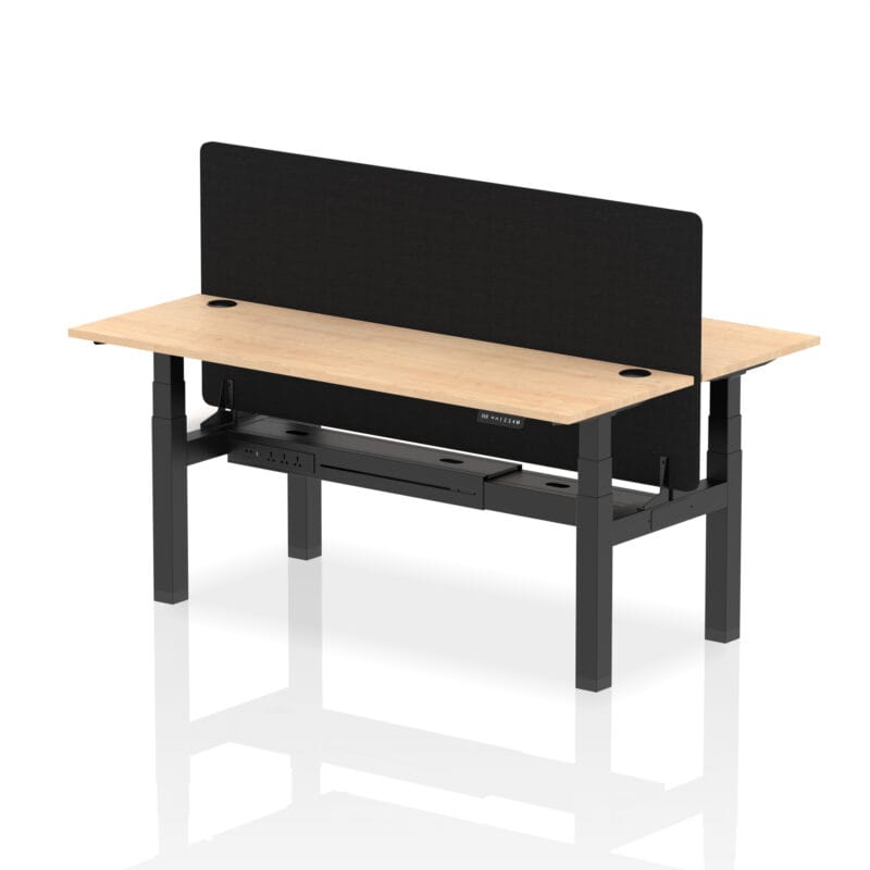 Air Back-to-Back Slimline Height Adjustable Bench Desk - 2 Person with Black Straight Screen - Image 73