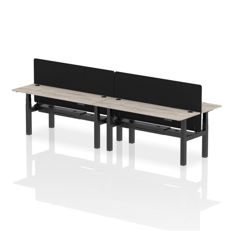 Air Back-to-Back Slimline Height Adjustable Bench Desk - 4 Person with Black Straight Screen - Image 70