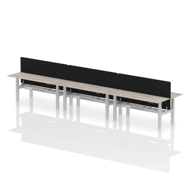 Air Back-to-Back Slimline Height Adjustable Bench Desk - 6 Person with Black Straight Screen - Image 71
