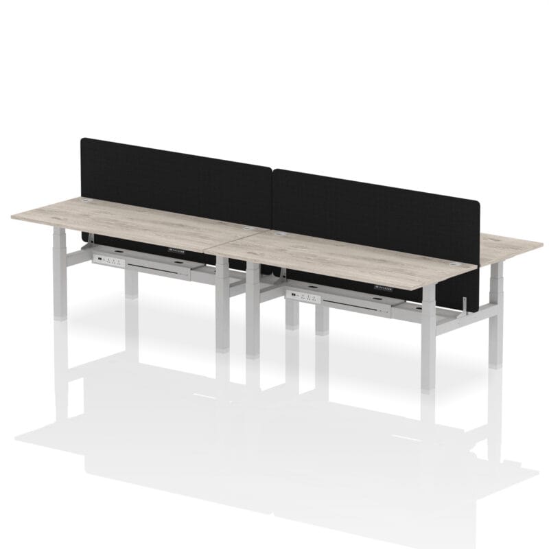 Air Back-to-Back Height Adjustable Bench Desk - 4 Person with Black Straight Screen - Image 71