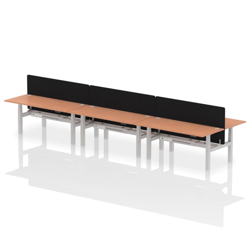 Air Back-to-Back Height Adjustable Bench Desk - 6 Person with Black Straight Screen - Image 65
