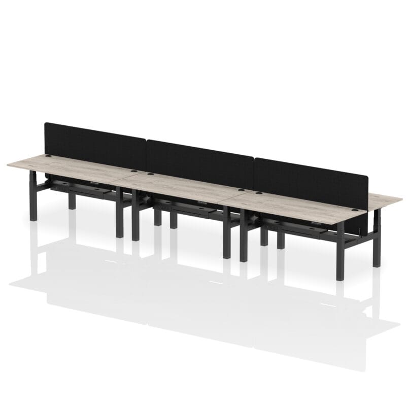 Air Back-to-Back Height Adjustable Bench Desk - 6 Person with Black Straight Screen - Image 70