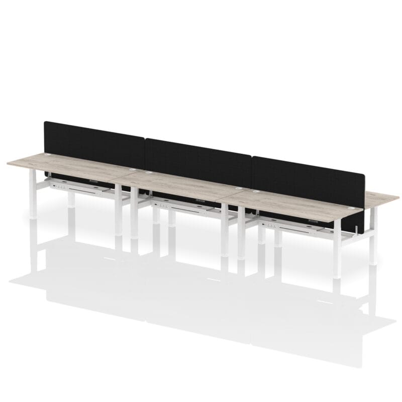 Air Back-to-Back Height Adjustable Bench Desk - 6 Person with Black Straight Screen - Image 72