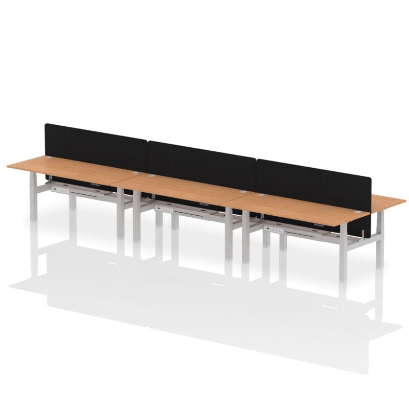 Air Back-to-Back Height Adjustable Bench Desk - 6 Person with Black Straight Screen - Image 77