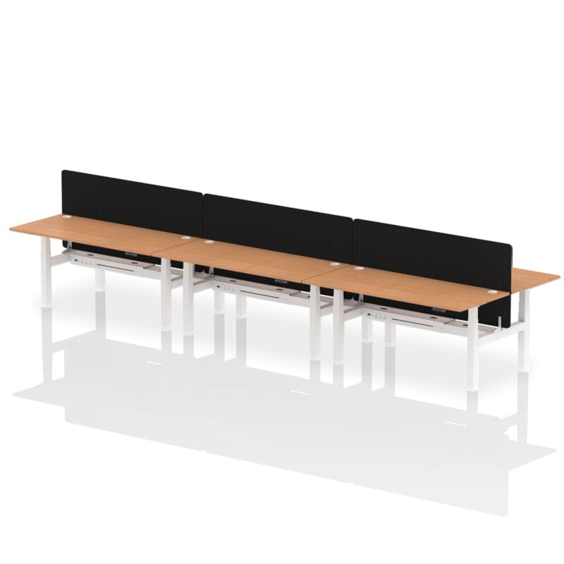 Air Back-to-Back Height Adjustable Bench Desk - 6 Person with Black Straight Screen - Image 78