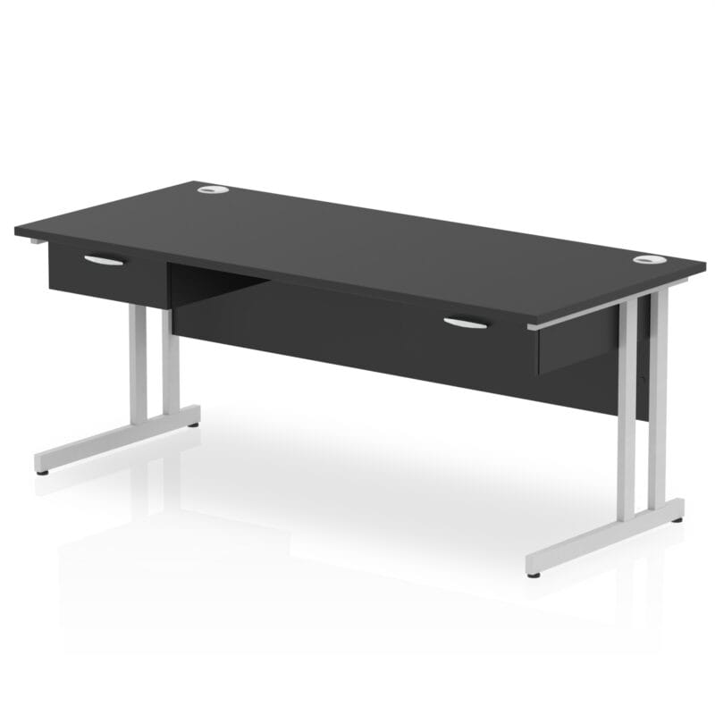 Impulse Cantilever Straight Desk Silver Frame With Two One Drawer Fixed Pedestals - Image 9
