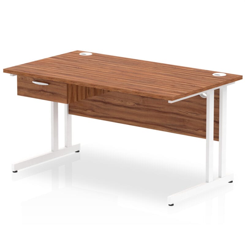 Impulse Cantilever Straight Desk White Frame With Single One Drawer Fixed Pedestal - Image 14