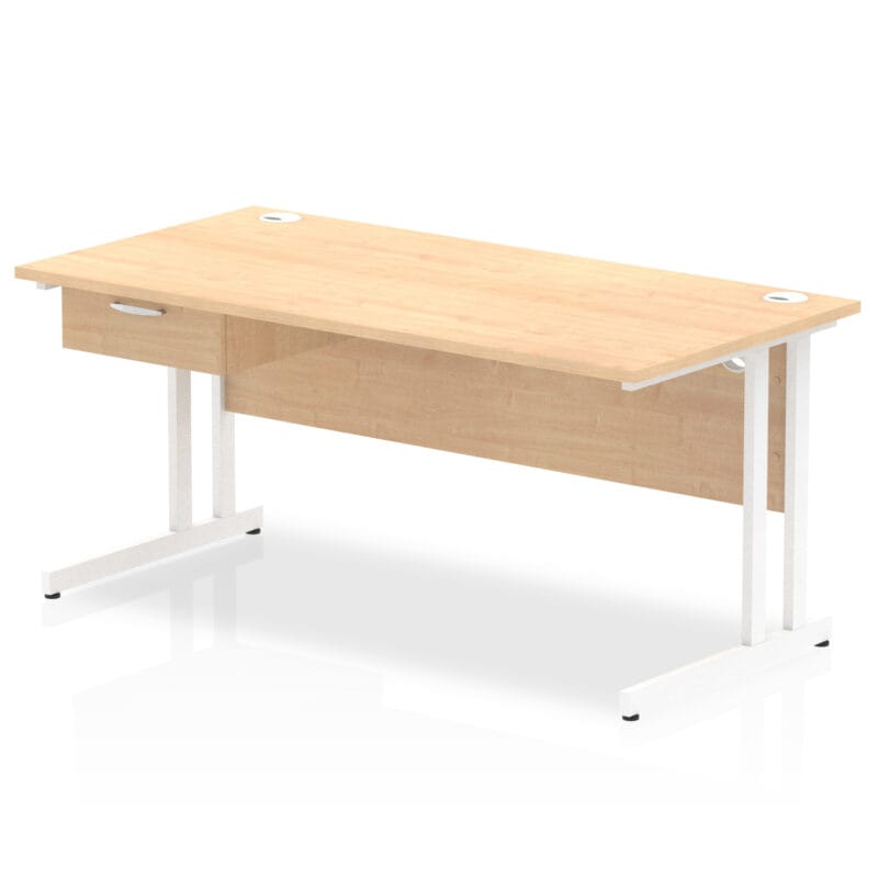 Impulse Cantilever Straight Desk White Frame With Single One Drawer Fixed Pedestal - Image 18