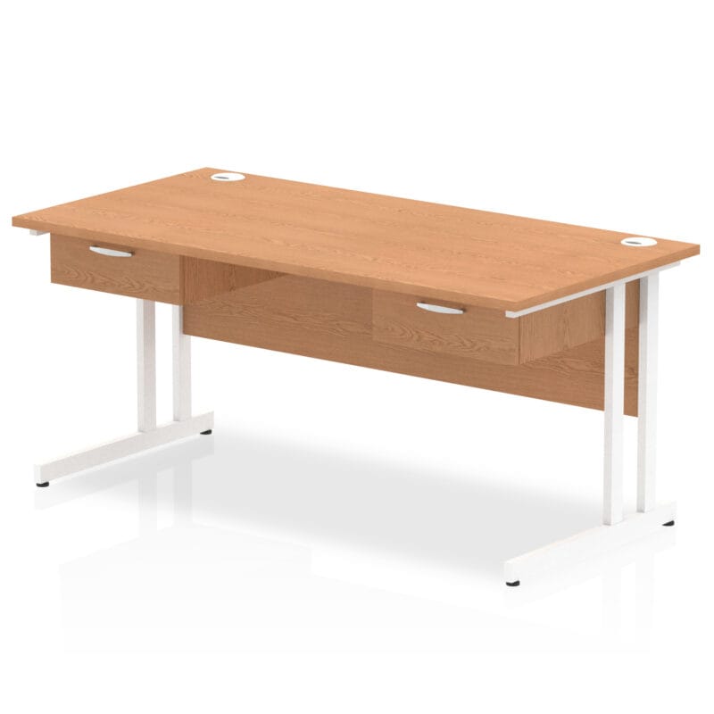 Impulse Cantilever Straight Desk White Frame With Two One Drawer Fixed Pedestals - Image 5