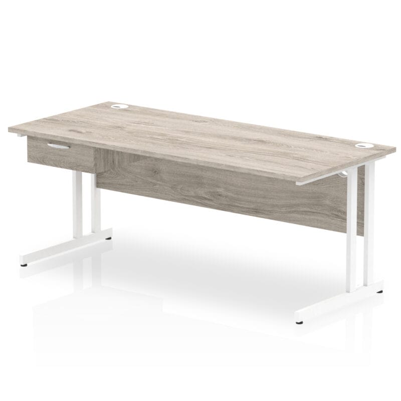 Impulse Cantilever Straight Desk White Frame With Single One Drawer Fixed Pedestal - Image 24
