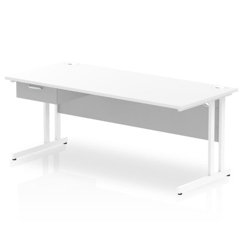 Impulse Cantilever Straight Desk White Frame With Single One Drawer Fixed Pedestal - Image 27