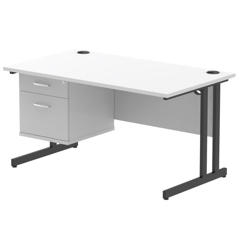 Impulse 1400mm Cantilever Straight Desk With Single Fixed Pedestal - Image 126