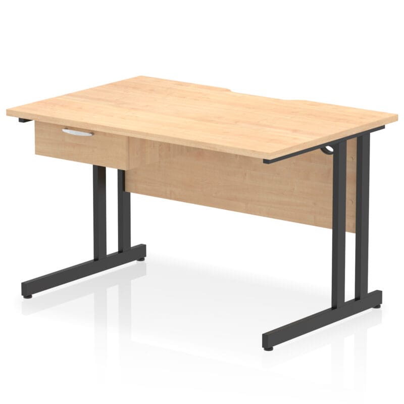 Impulse Scalloped Edge Cantilever Straight Desk With Single One Drawer Fixed Pedestal - Image 3