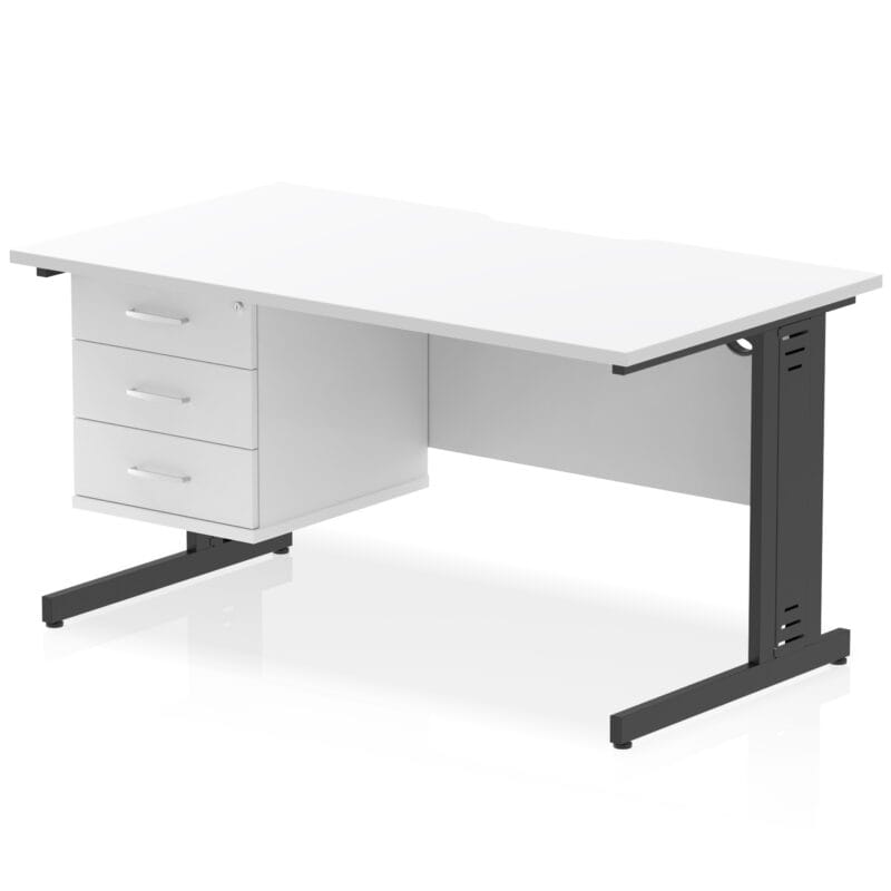 Impulse Scalloped Edge 1400mm Cable Managed Straight Desk With Single Fixed Pedestal - Image 36