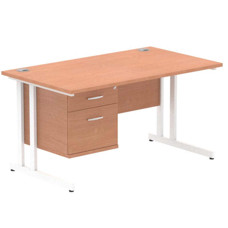 Impulse 1400mm Cantilever Straight Desk With Single Fixed Pedestal - Image 3