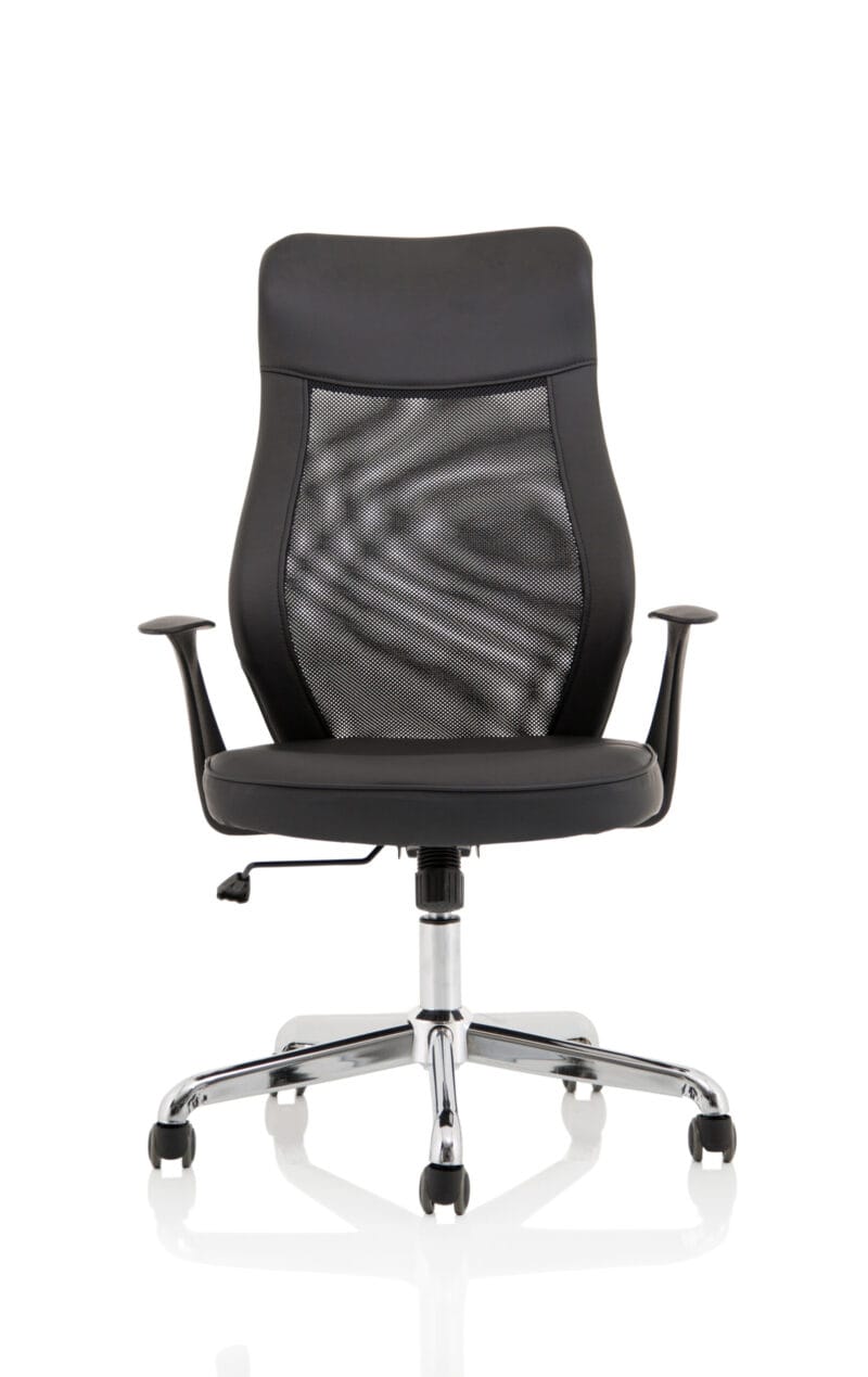 Baye High Mesh Back Task Operator Black Leather Office Chair with Arms - Image 2