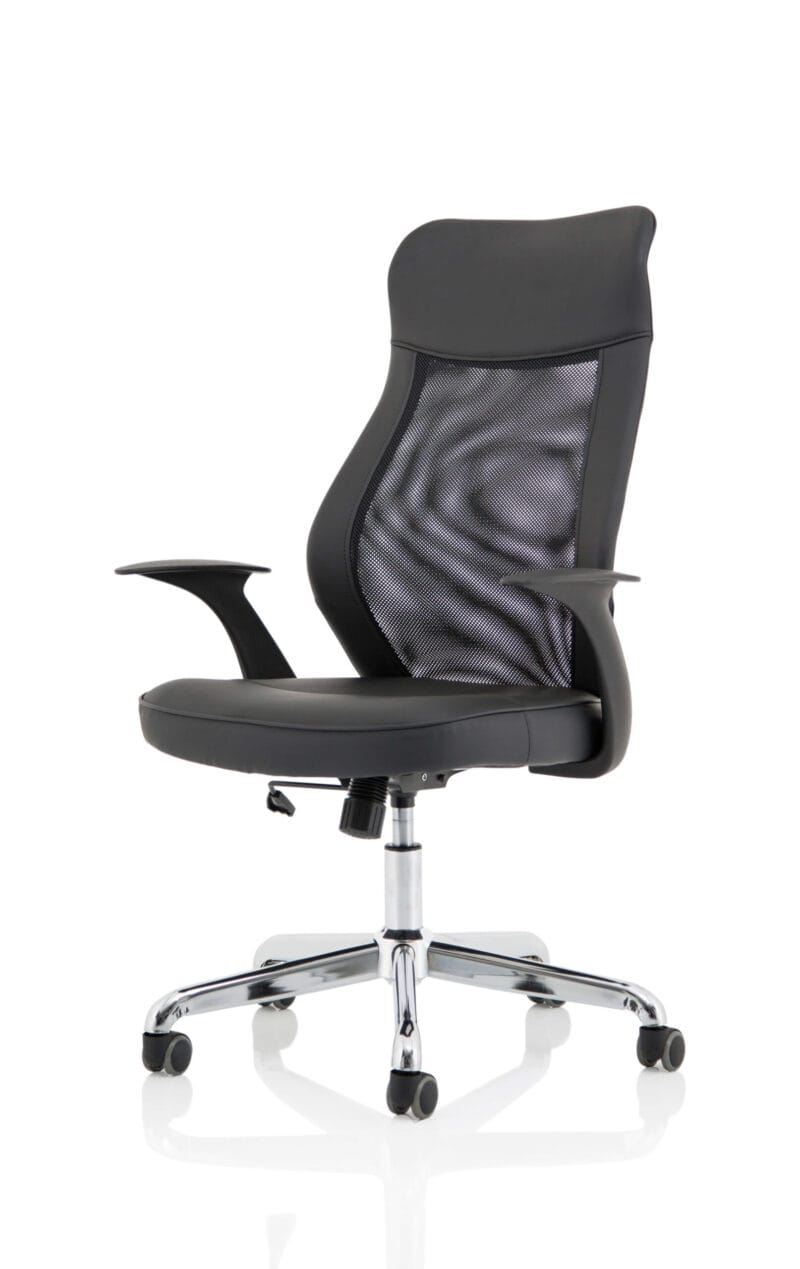 Baye High Mesh Back Task Operator Black Leather Office Chair with Arms - Image 3